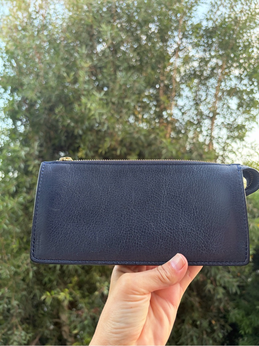 Navy Leather Zip Clutch Wallet